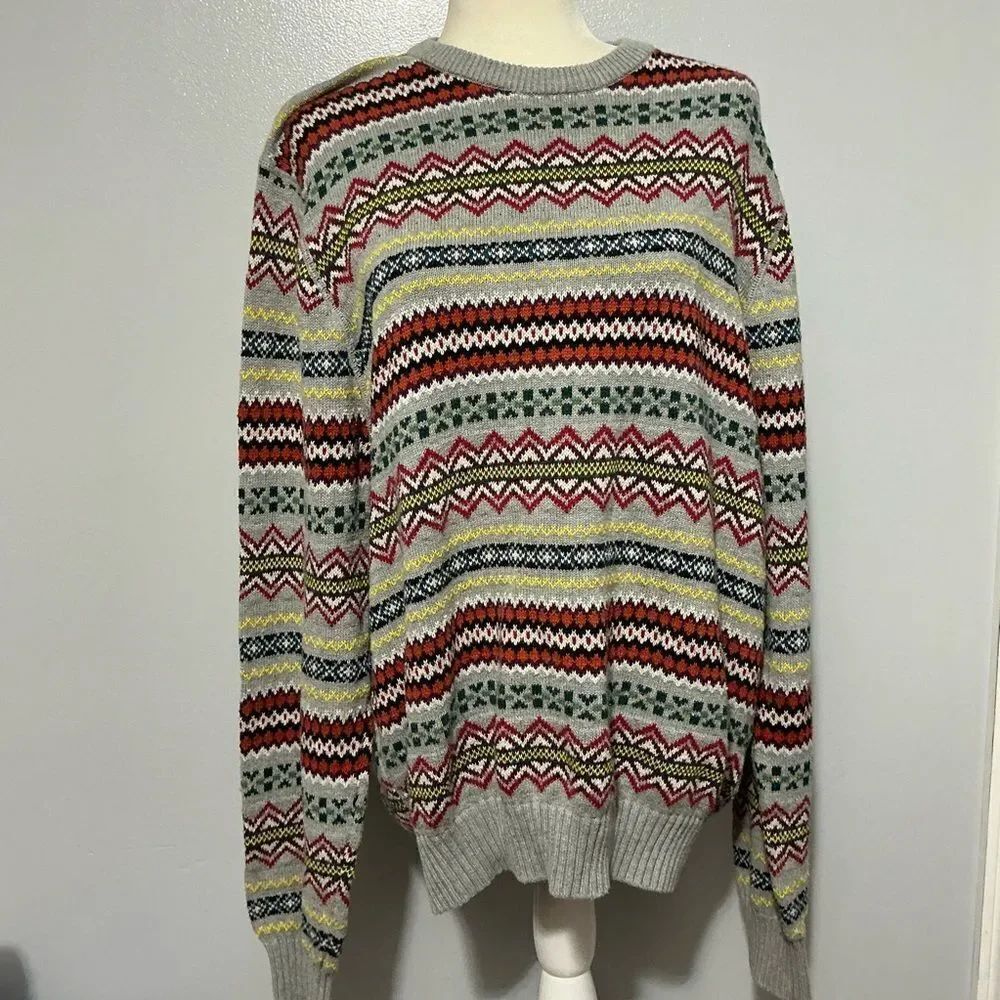 Vtg Izod Striped Sweater Crewneck Pullover Multicolor Y2Kโ80s Mens L